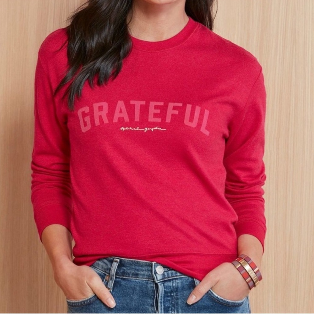 Spiritual Gangster Grateful Crew Neck Savasana Pullover in Fuchsia